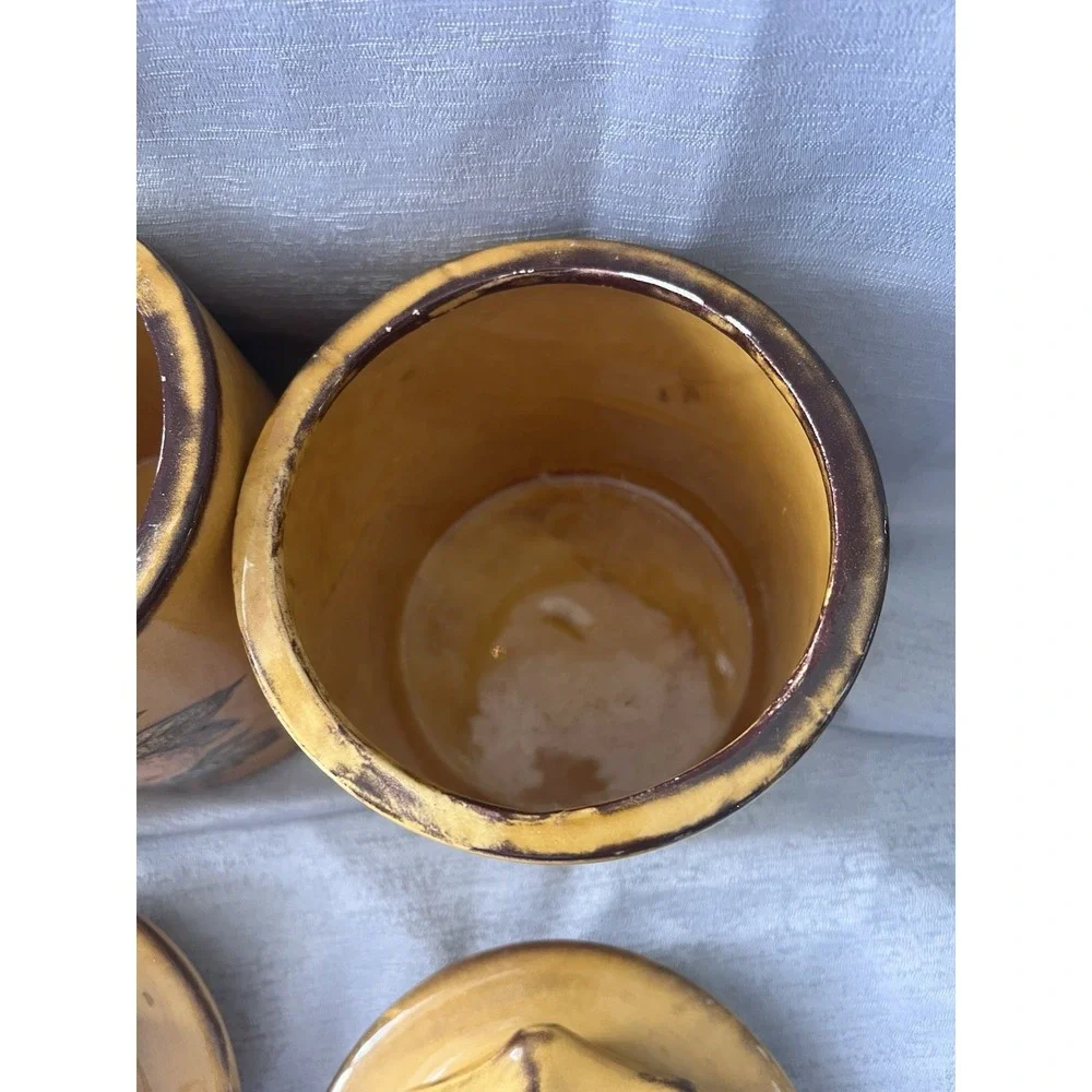 Mid-Century Canister Set W/ LIDS Harvest Gold Fruit VTG Containers Retro 1960's